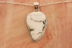 Native American Jewelry Genuine White Buffalo Sterling Silver Pendant